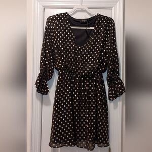 Meritt Babe  Black and Gold Polka Dot Dress Size Small New With Tags
